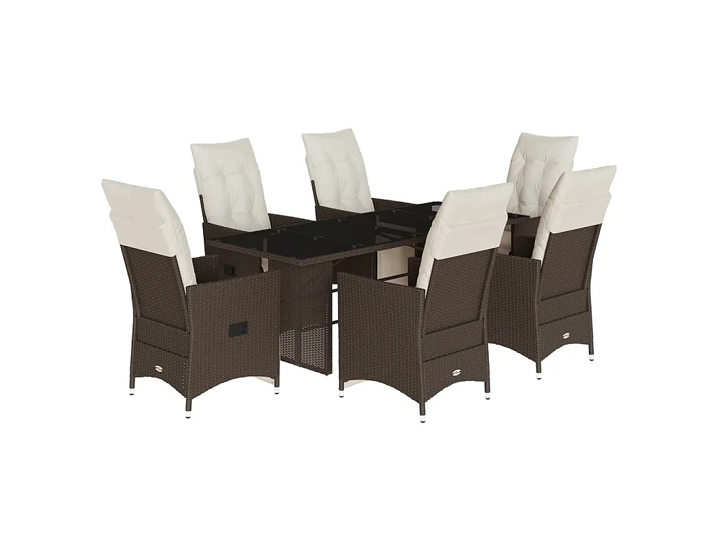 Set de mesa y sillas jardín 7 piezas con cojines ratán PE marrón