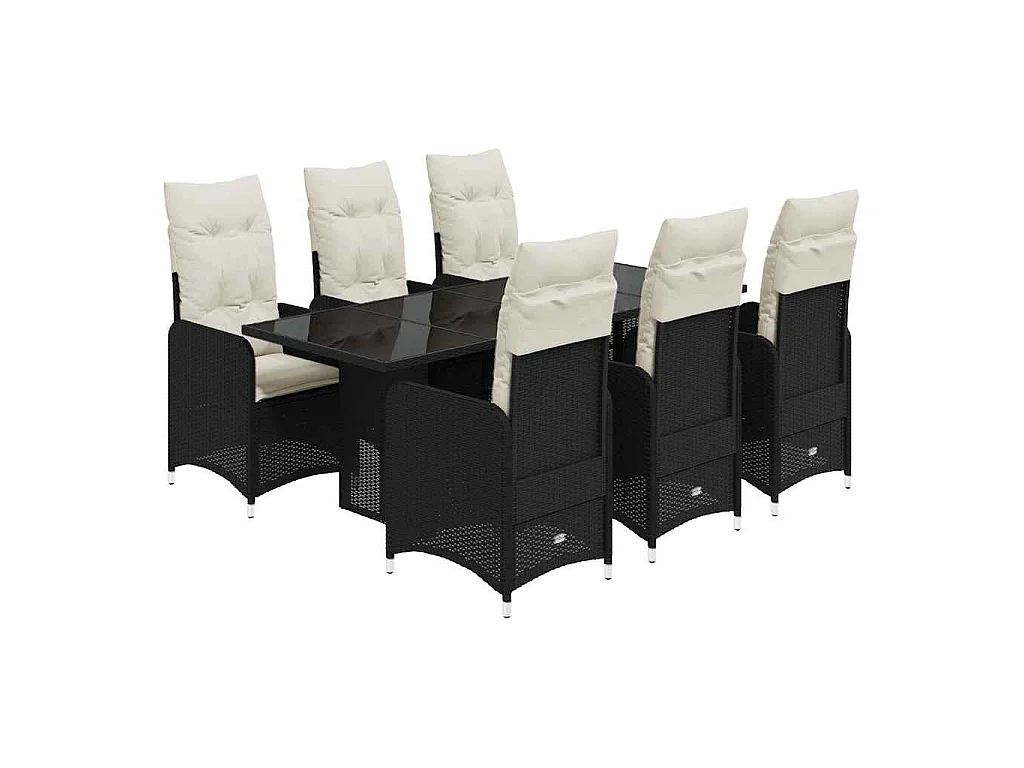 Set de mesa y sillas de jardín 7 piezas y cojines ratán PE negro