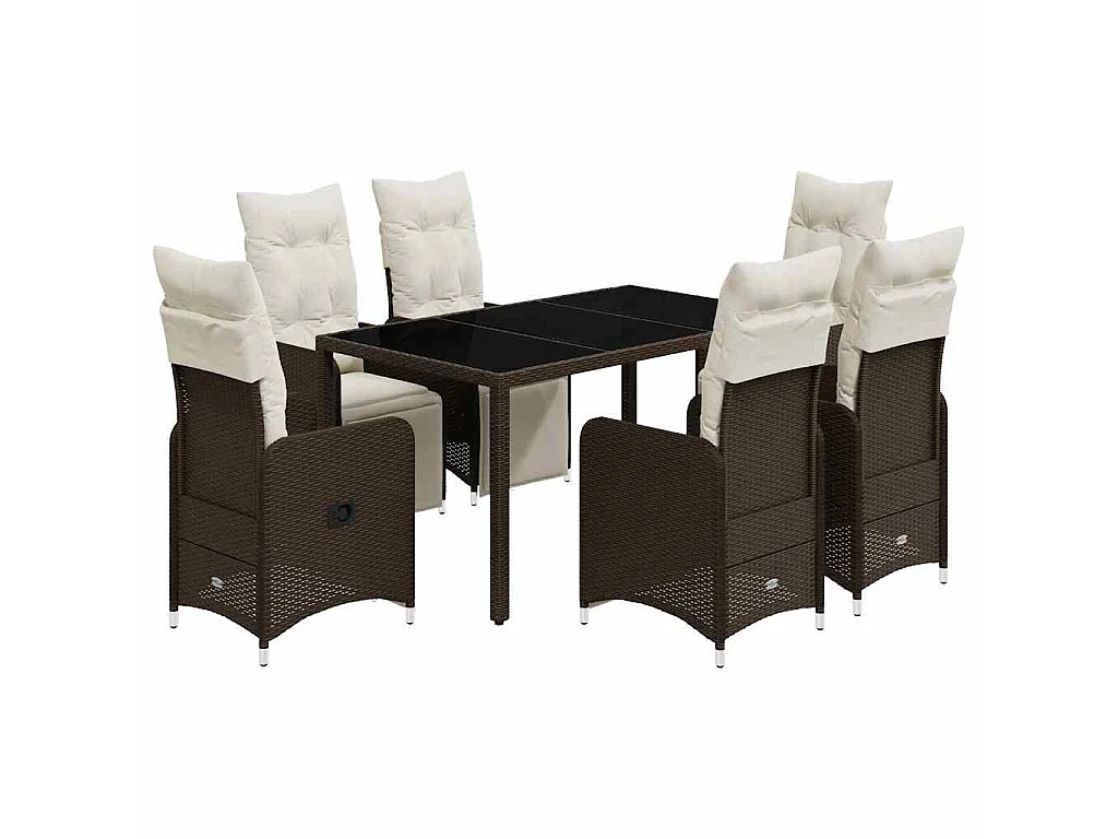Set de mesa y sillas jardín 7 piezas con cojines ratán PE marrón