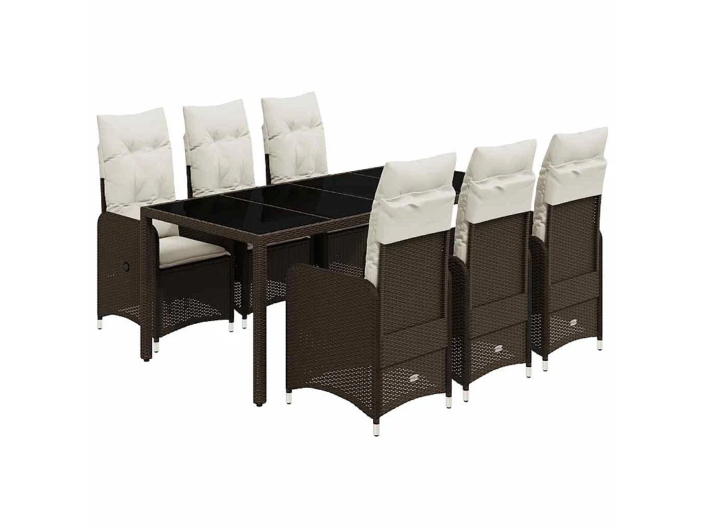Set de mesa y sillas jardín 7 piezas con cojines ratán PE marrón