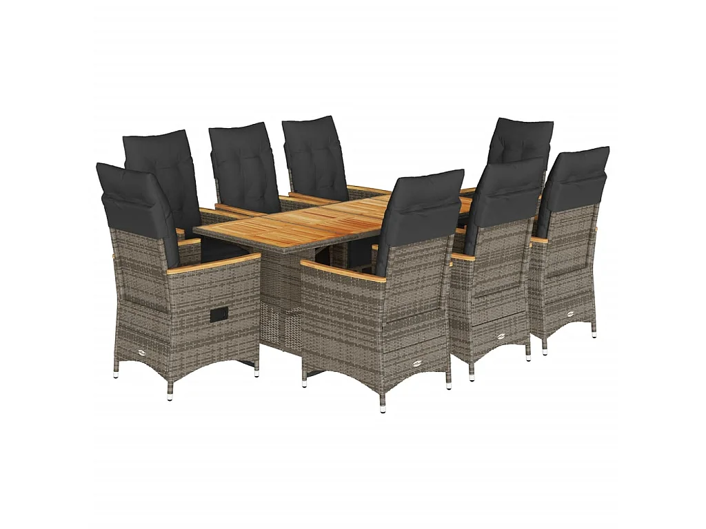 Ensemble de bistro de jardin 9 pièces coussins gris poly rotin