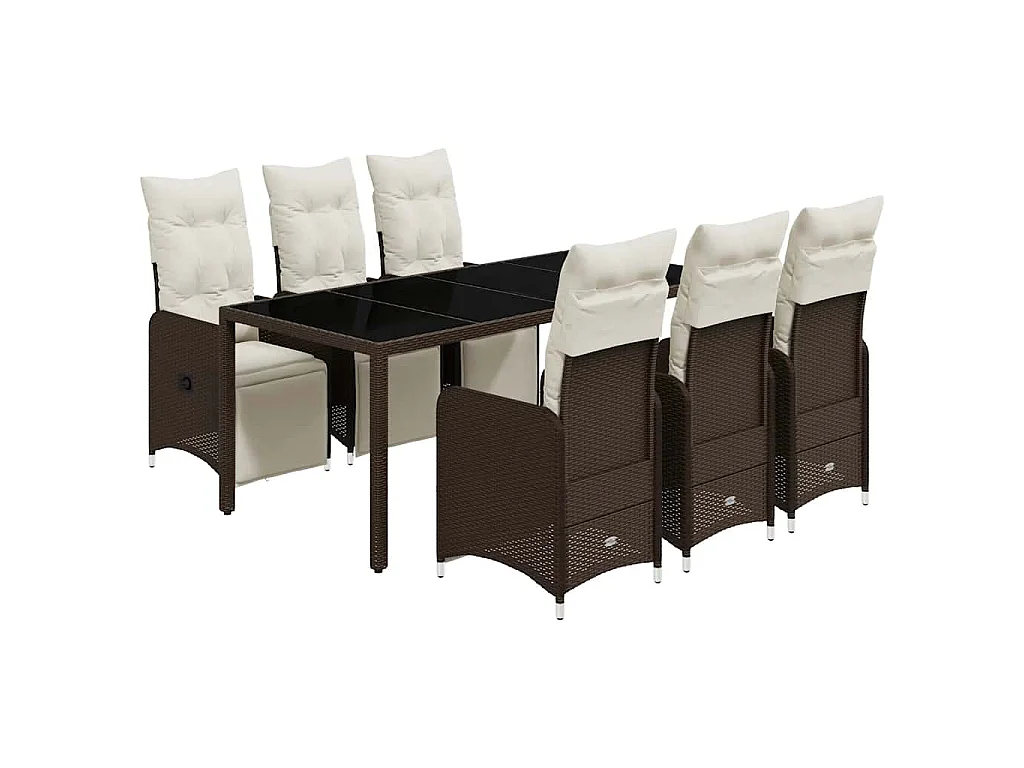 Set de mesa y sillas jardín 7 piezas con cojines ratán PE marrón
