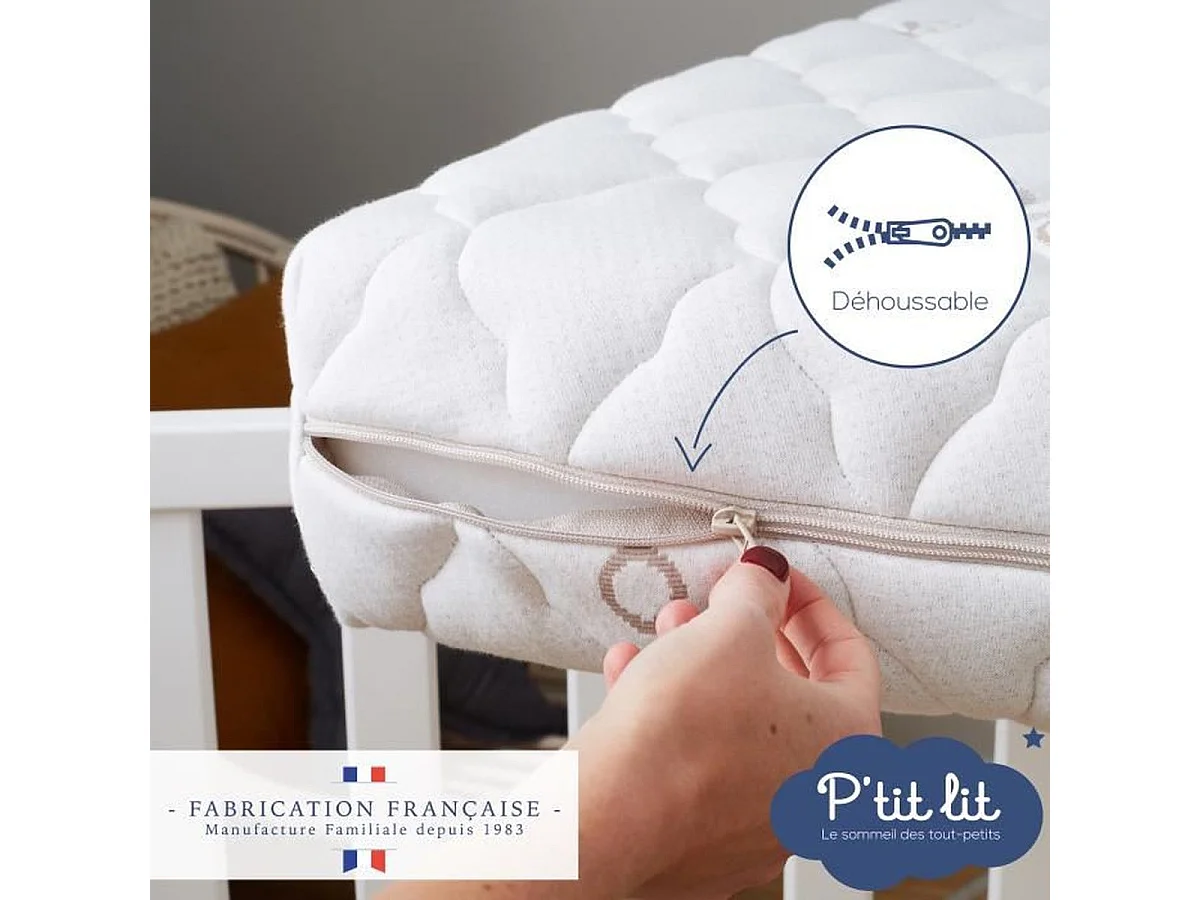 Matelas berceau P'TIT LIT Organic Cotton 120 x 60 cm - 10 cm d'épaisseur, OEKO‑TEX