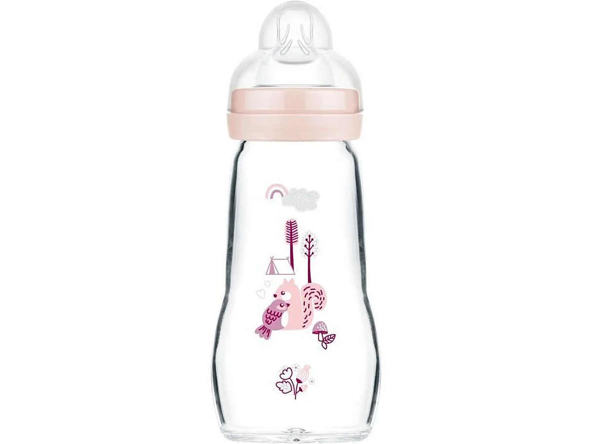 Biberon en verre MAM 260 ml avec tétine silicone Taille 2 – Rose