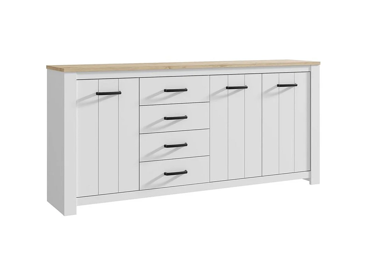 Buffet ELARA 206 cm – Blanc mat avec effet chêne