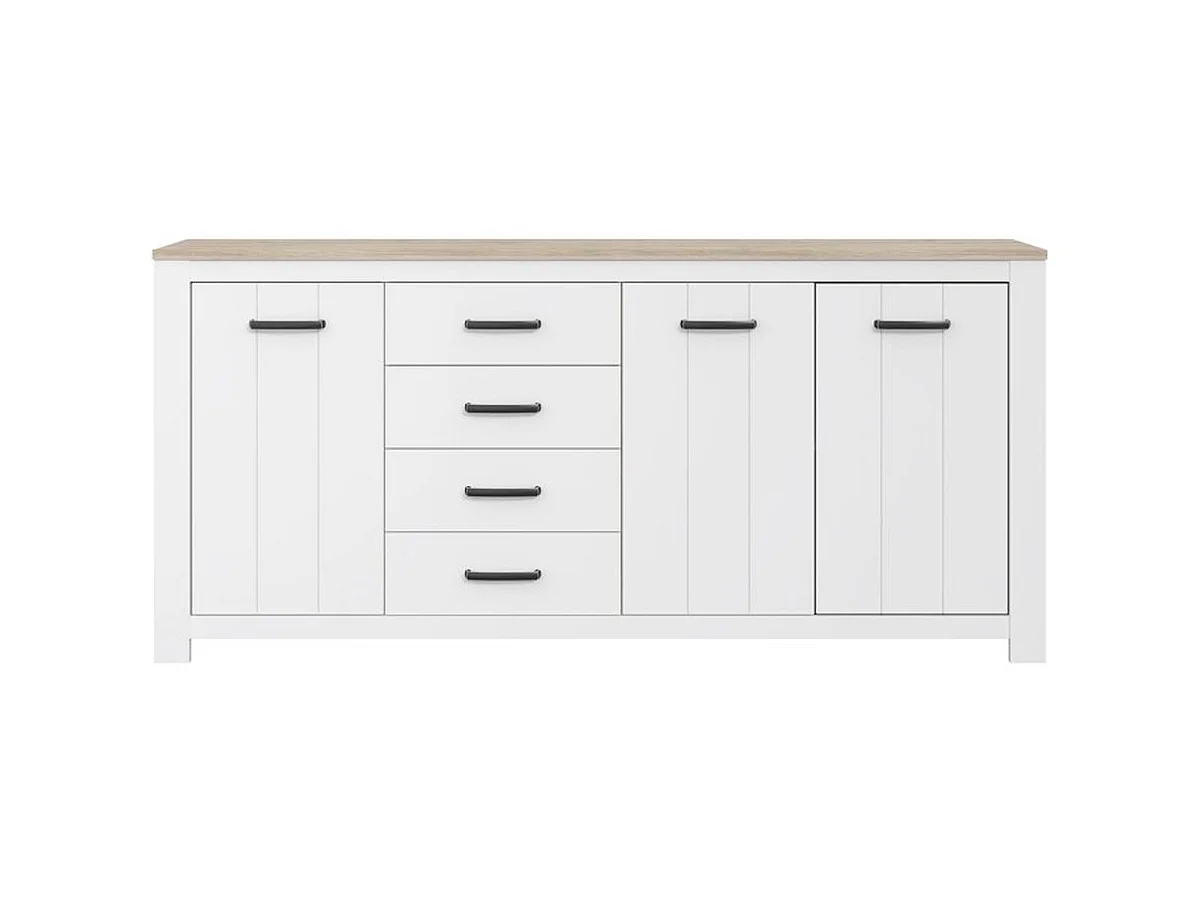 Buffet ELARA 206 cm – Blanc mat avec effet chêne