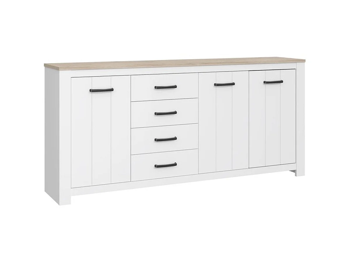 Buffet ELARA 206 cm – Blanc mat avec effet chêne