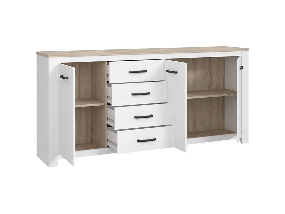 Buffet ELARA 206 cm – Blanc mat avec effet chêne