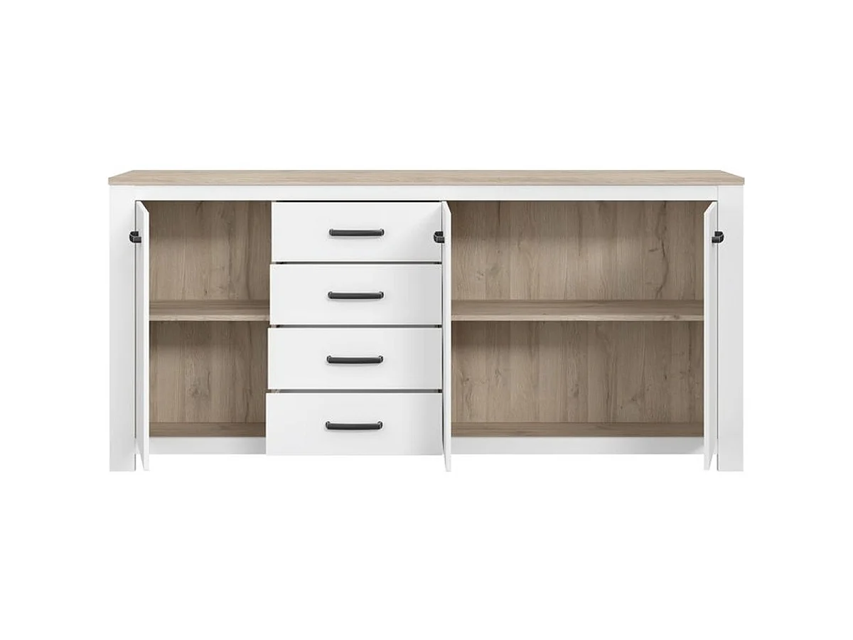 Buffet ELARA 206 cm – Blanc mat avec effet chêne