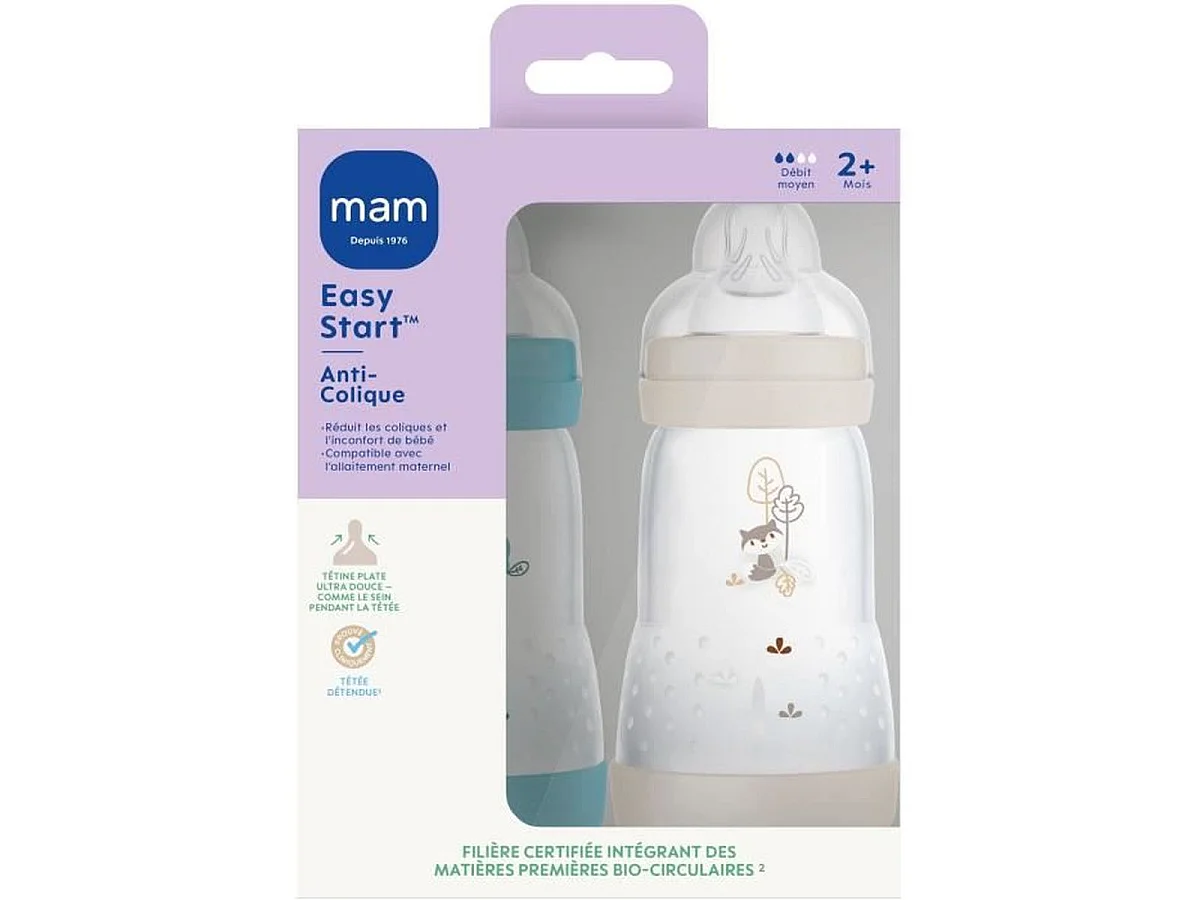 MAM Easy Start Anti-Colic Biberon 260 ml - Lot de 2 (Débit 2) Océan & Sable