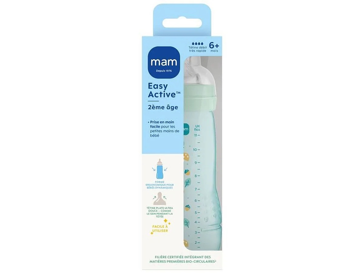 MAM Easy Active Biberon 330 ml – Tétine silicone ergonomique 2ème âge