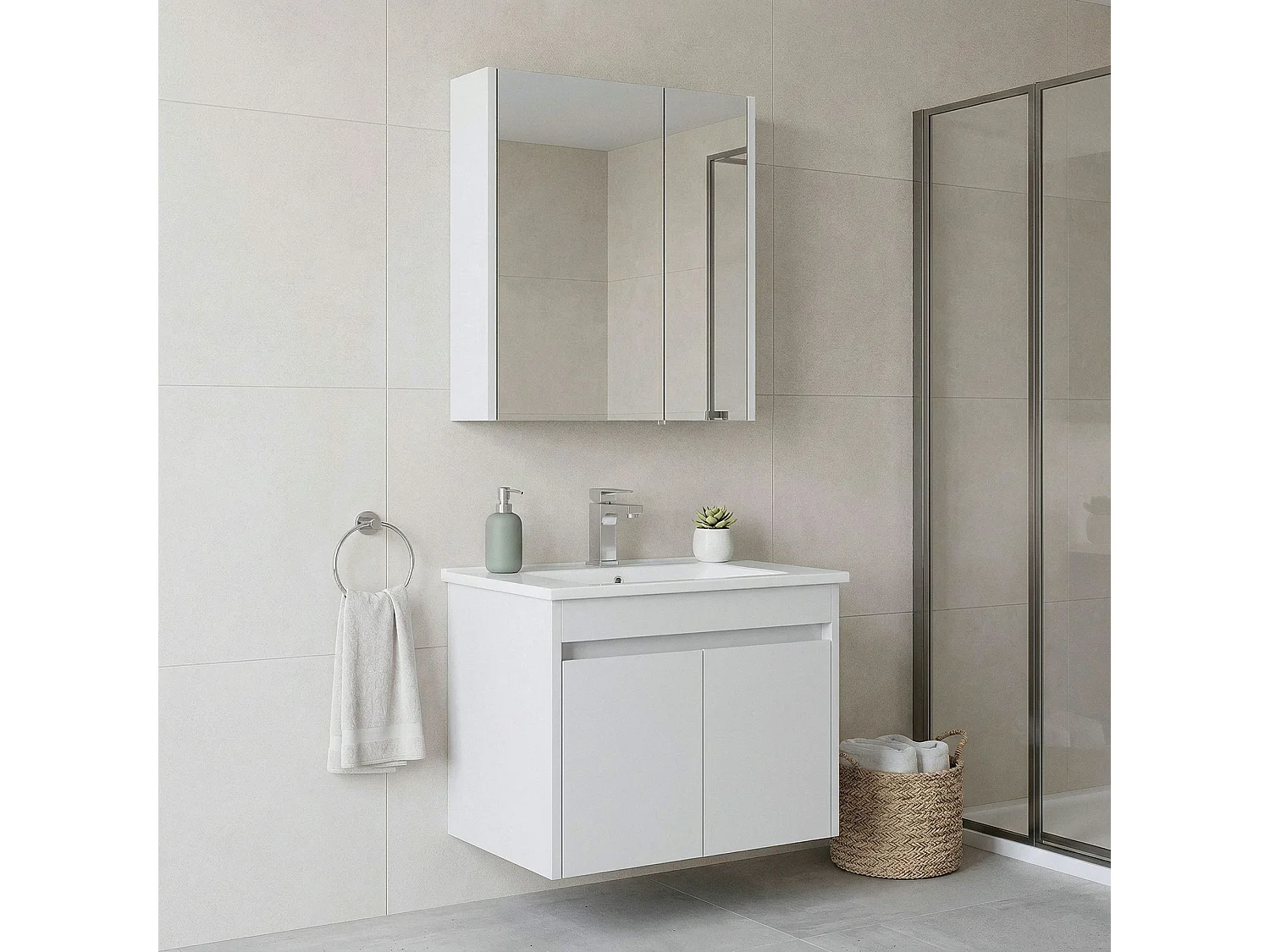 Ensemble Meuble Vasque avec Miroir (2 Pièces) "Arno 65" - 65 x 45 x 52 cm - White