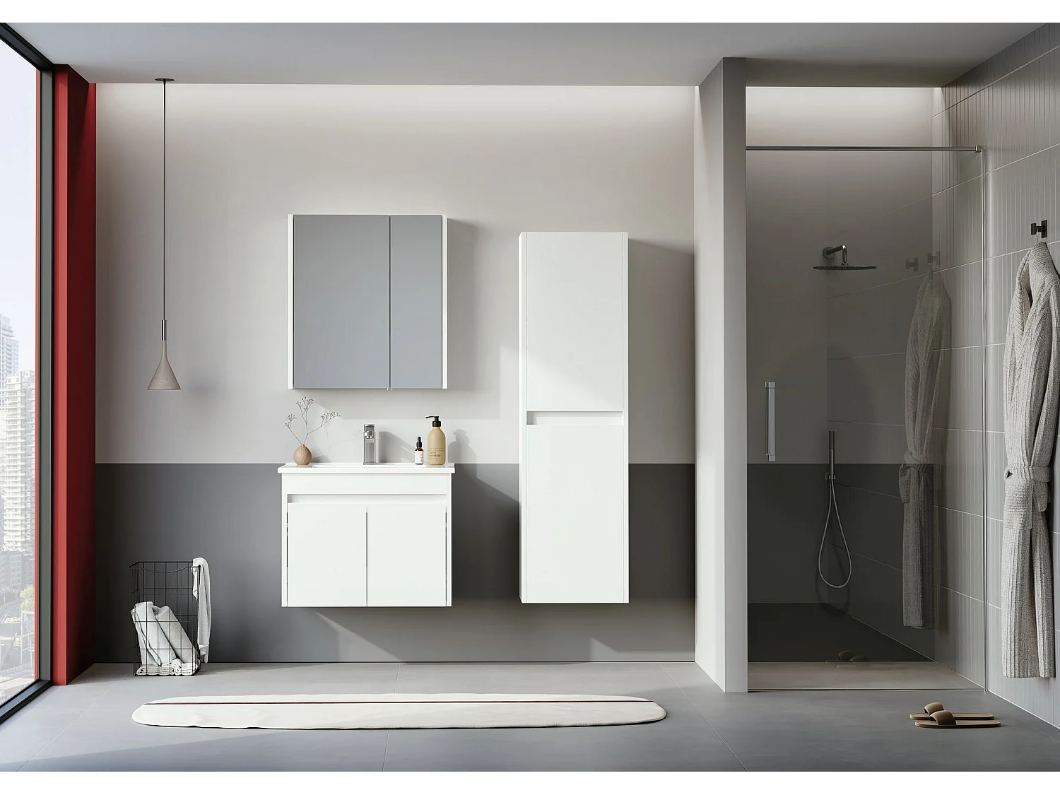 Ensemble Meuble Vasque avec Miroir (2 Pièces) "Arno 65" - 65 x 45 x 52 cm - White