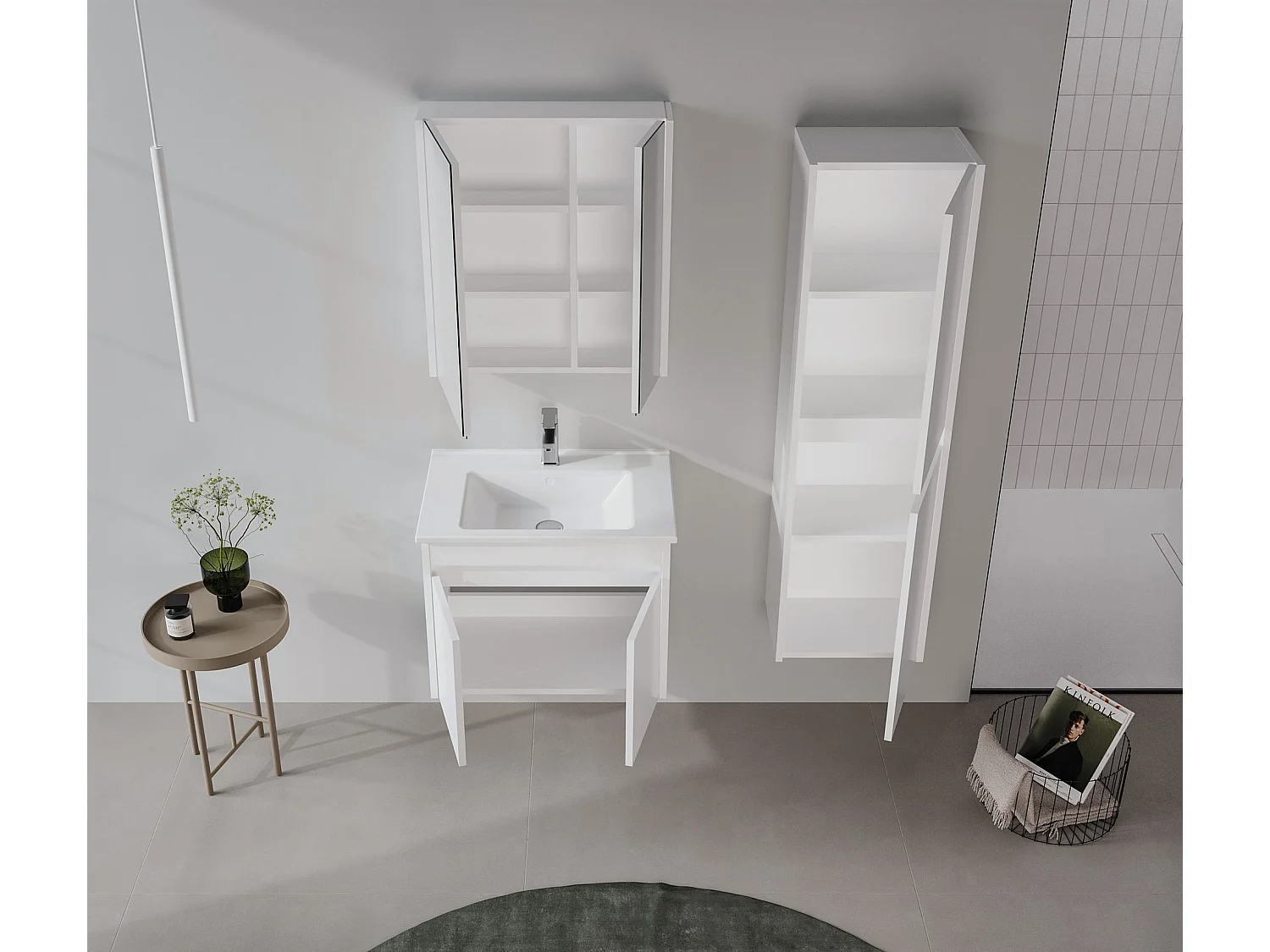 Ensemble Meuble Vasque avec Miroir (2 Pièces) "Arno 65" - 65 x 45 x 52 cm - White