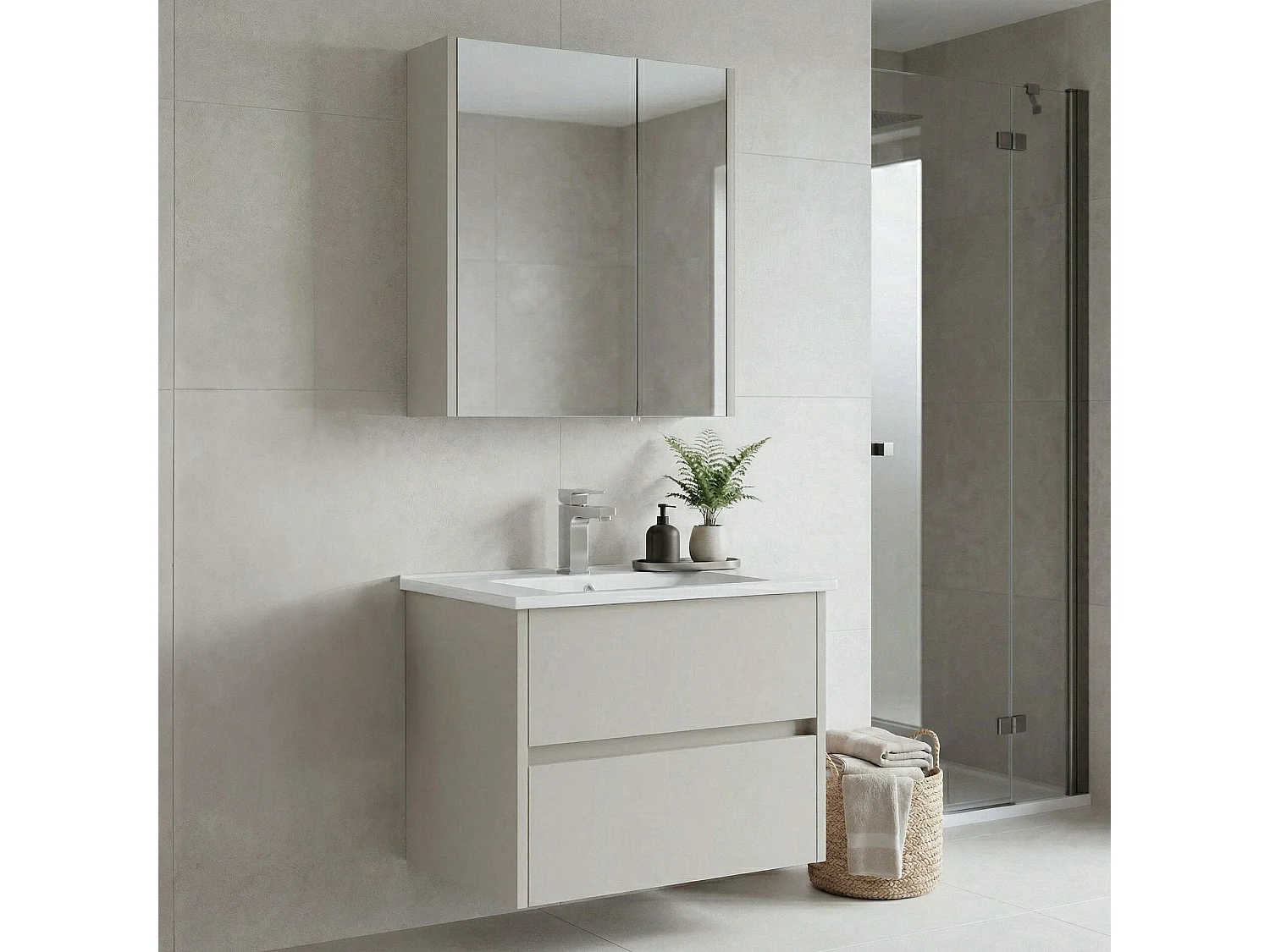 Ensemble Meuble Vasque avec Miroir (2 Pièces) "Arno 65" - 65 x 45 x 52 cm - Cashmere