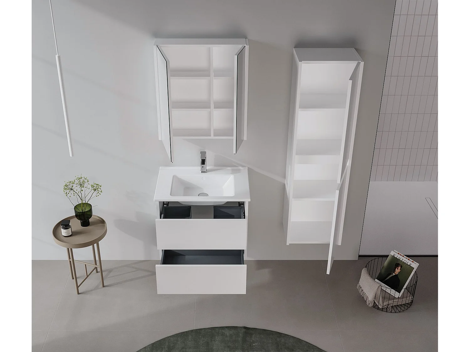 Ensemble Meuble Vasque avec Miroir (2 Pièces) "Arno 65" - 65 x 45 x 52 cm - White