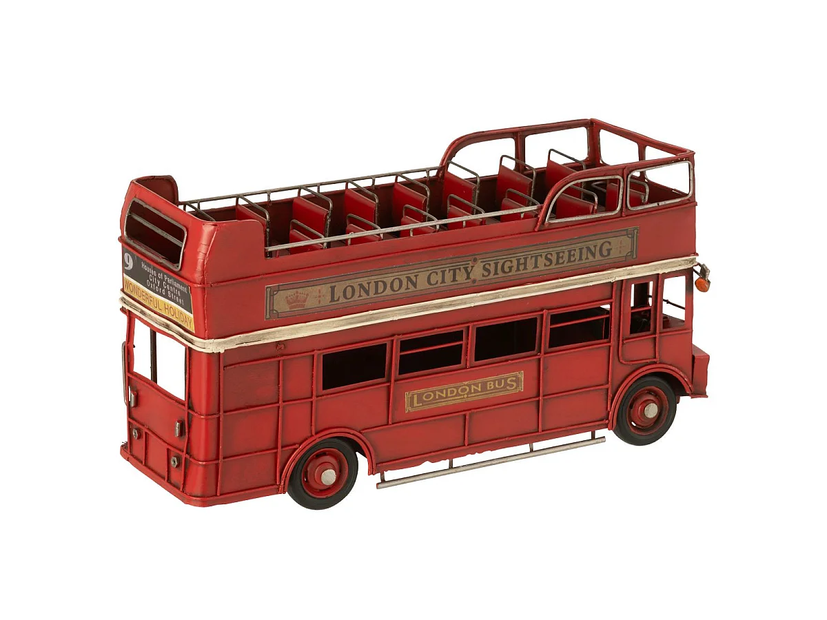 Bus Déco en Métal "Antique" 32cm Rouge
