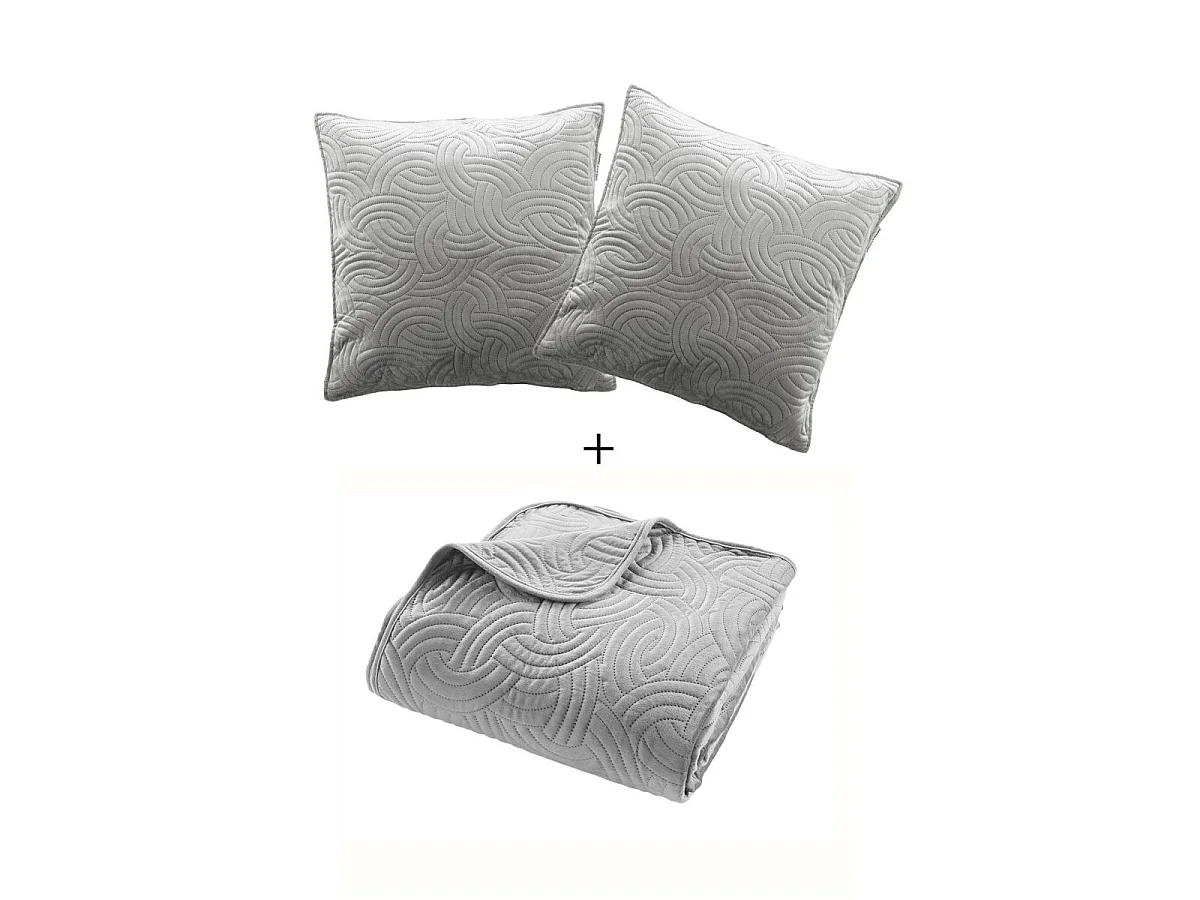 Couvre-Lit & 2 Housses de Coussin "Solange" 240x260cm Gris