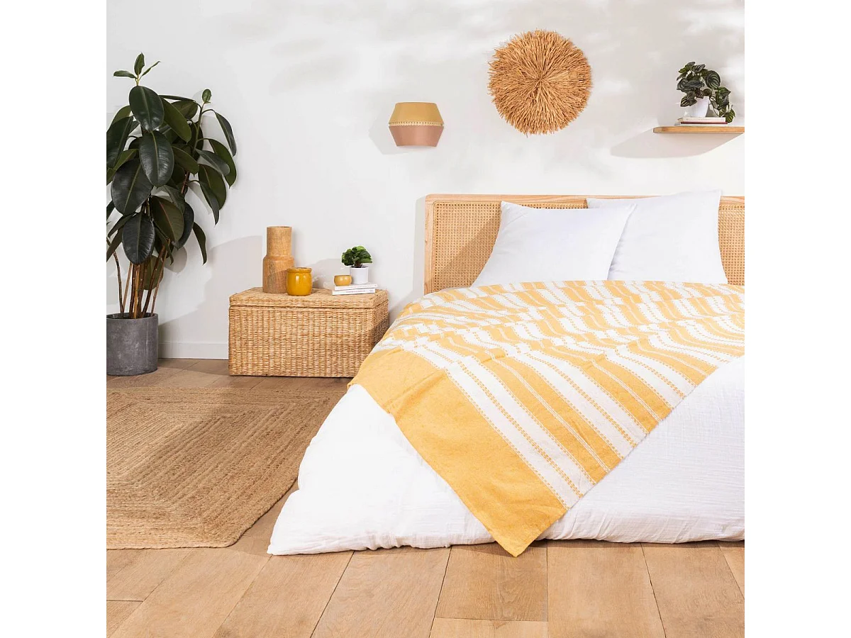 Couvre-Lit Imprimé Jacquard "Abby" 180x220cm Curry