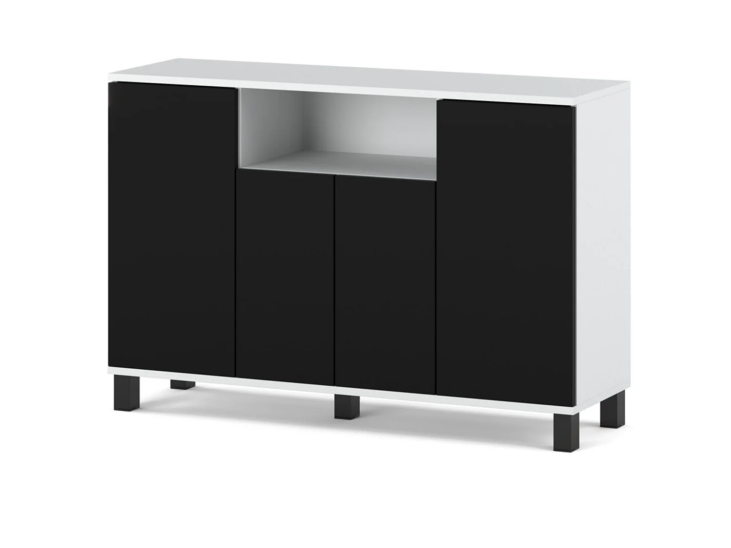 Kommode  Hvid + Sort 120 cm 4 låger – Moderne tv-møbel til stuen og soveværelset – Designet opbevaringskommode