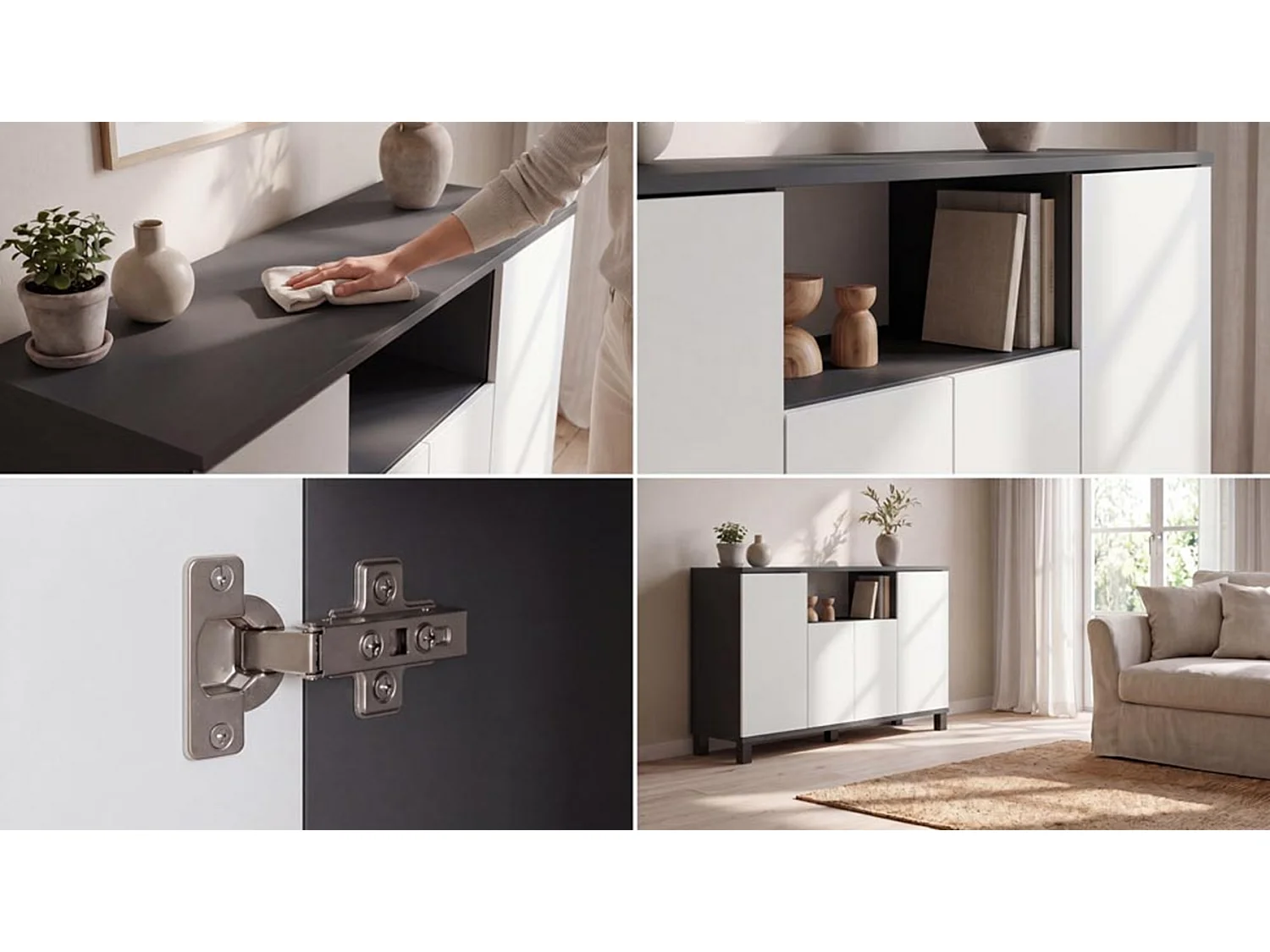 Commode Gris + Blanc mat - 120 cm 4 Portes - Meuble TV Moderne pour Salon et Chambre - Buffet de Rangement Design