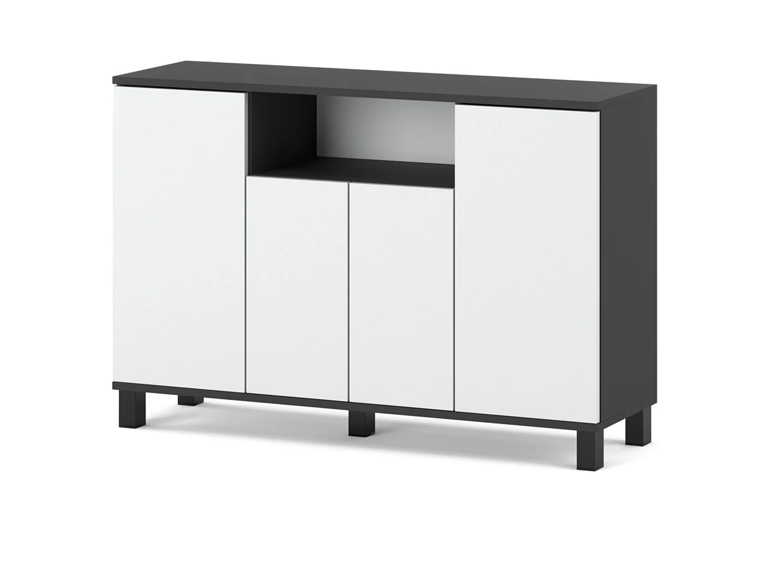 Commode Gris + Blanc mat - 120 cm 4 Portes - Meuble TV Moderne pour Salon et Chambre - Buffet de Rangement Design