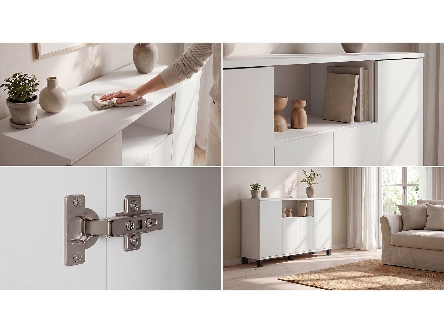 Hvid kommode, 120 cm, 4 låger – Moderne tv-møbel til stuen og soveværelset – Designet opbevaringskommode