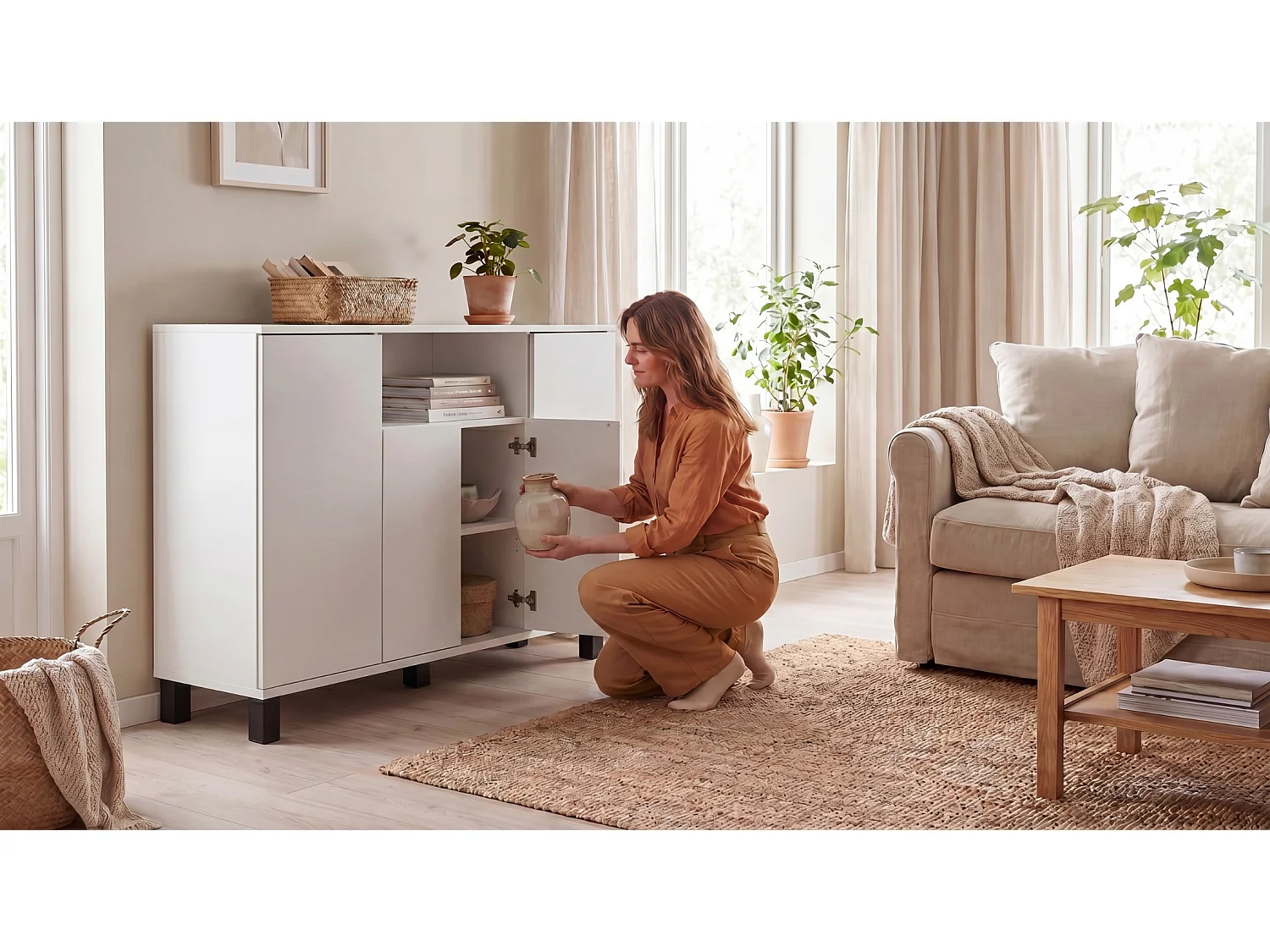 Hvid kommode, 120 cm, 4 låger – Moderne tv-møbel til stuen og soveværelset – Designet opbevaringskommode