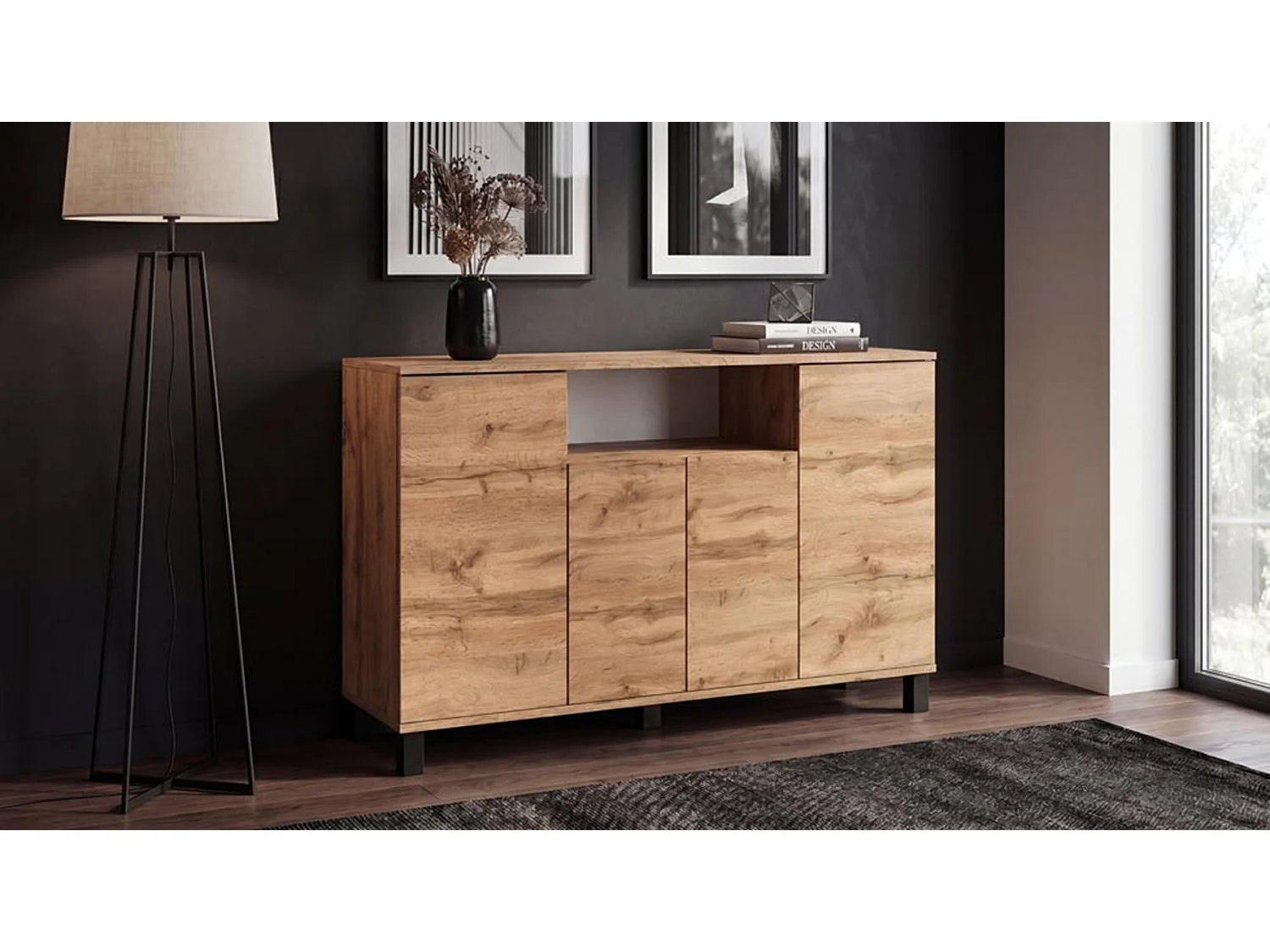 Wotan-kommode i egetræ, 120 cm, 4 låger – Moderne tv-møbel til stuen og soveværelset – Designet opbevaringskommode
