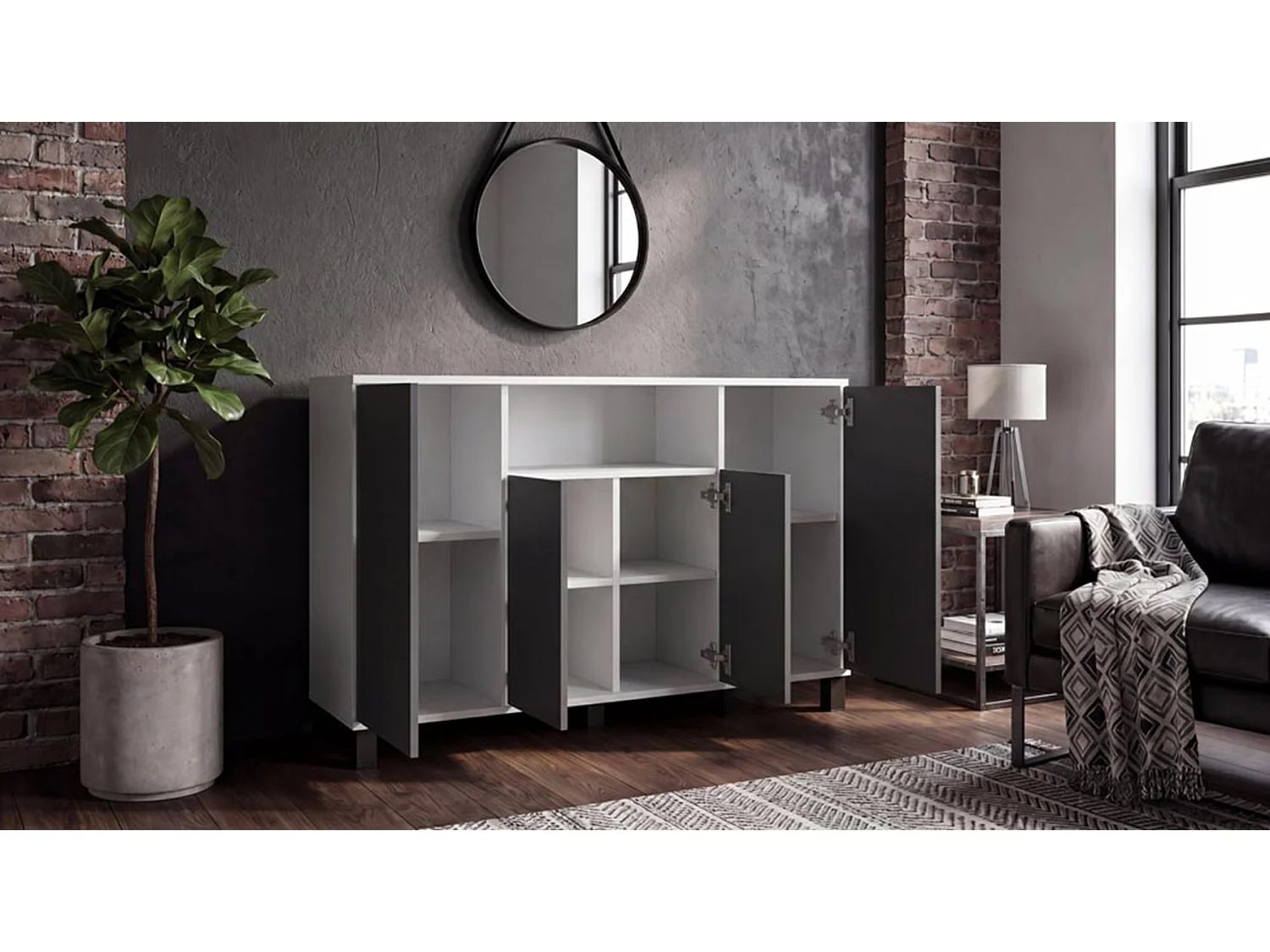 Kommode  Hvid + Grå 120 cm 4 låger – Moderne tv-møbel til stuen og soveværelset – Designet opbevaringskommode