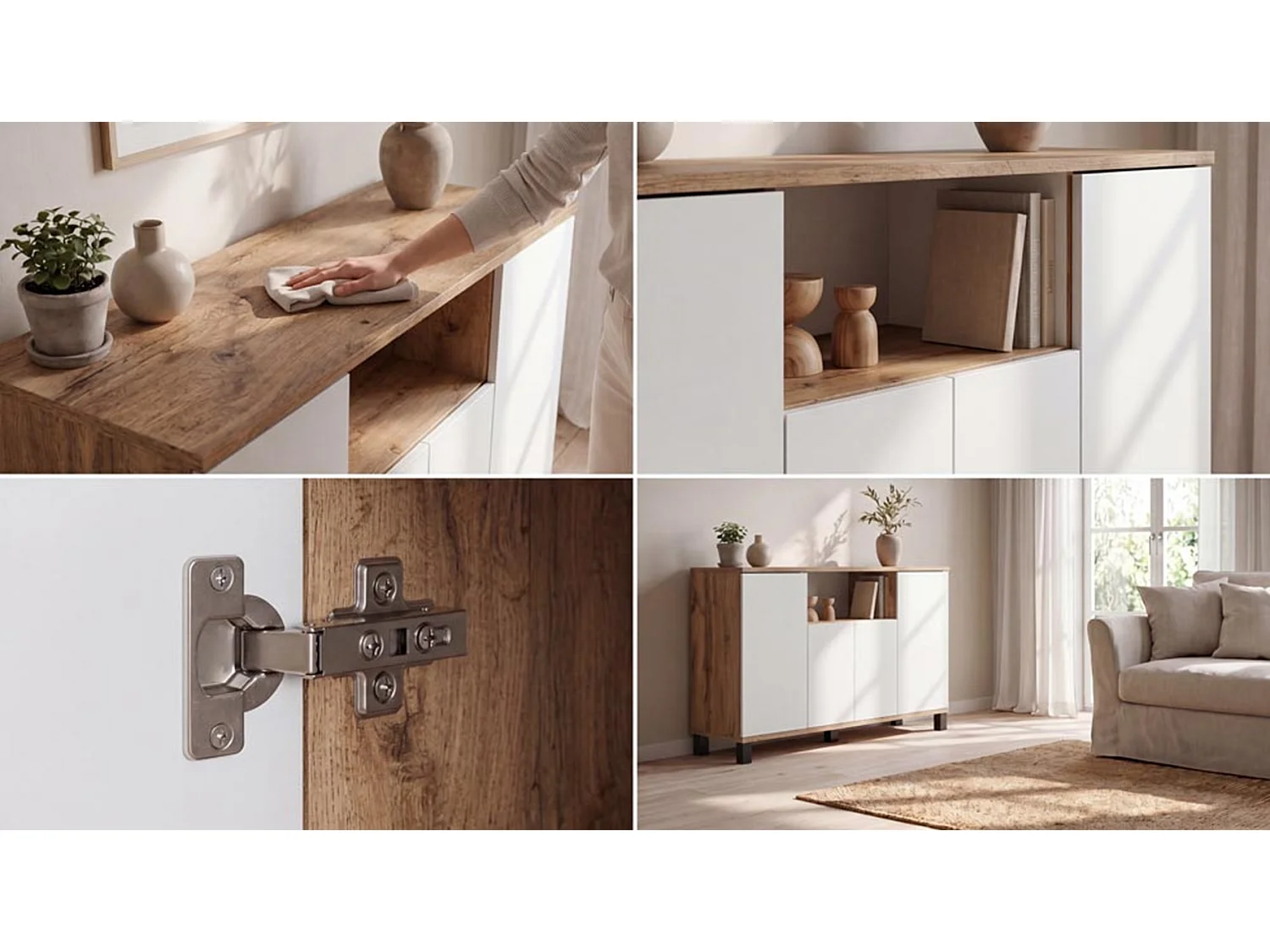 Wotan-kommode i eg + hvid, 120 cm, 4 låger – Moderne tv-møbel til stuen og soveværelset – Designet opbevaringskommode