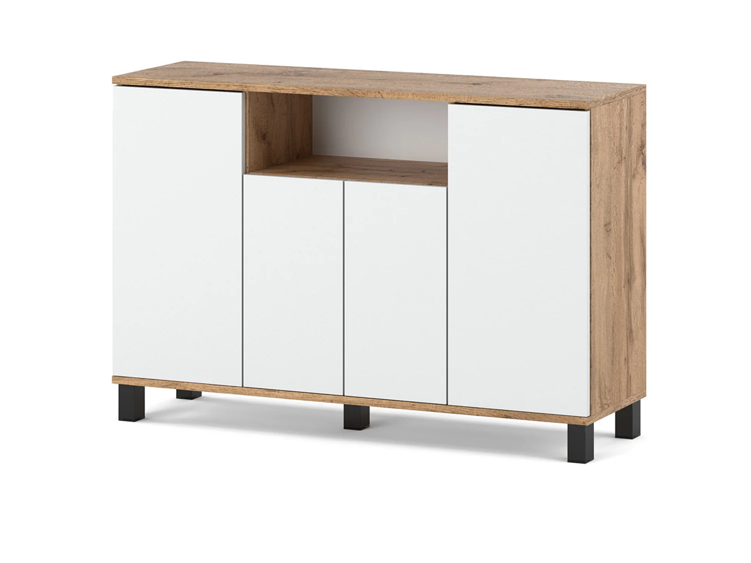 Wotan-kommode i eg + hvid, 120 cm, 4 låger – Moderne tv-møbel til stuen og soveværelset – Designet opbevaringskommode