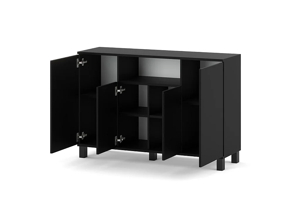Sort kommode, 120 cm, 4 låger – Moderne tv-møbel til stuen og soveværelset – Designet opbevaringskommode