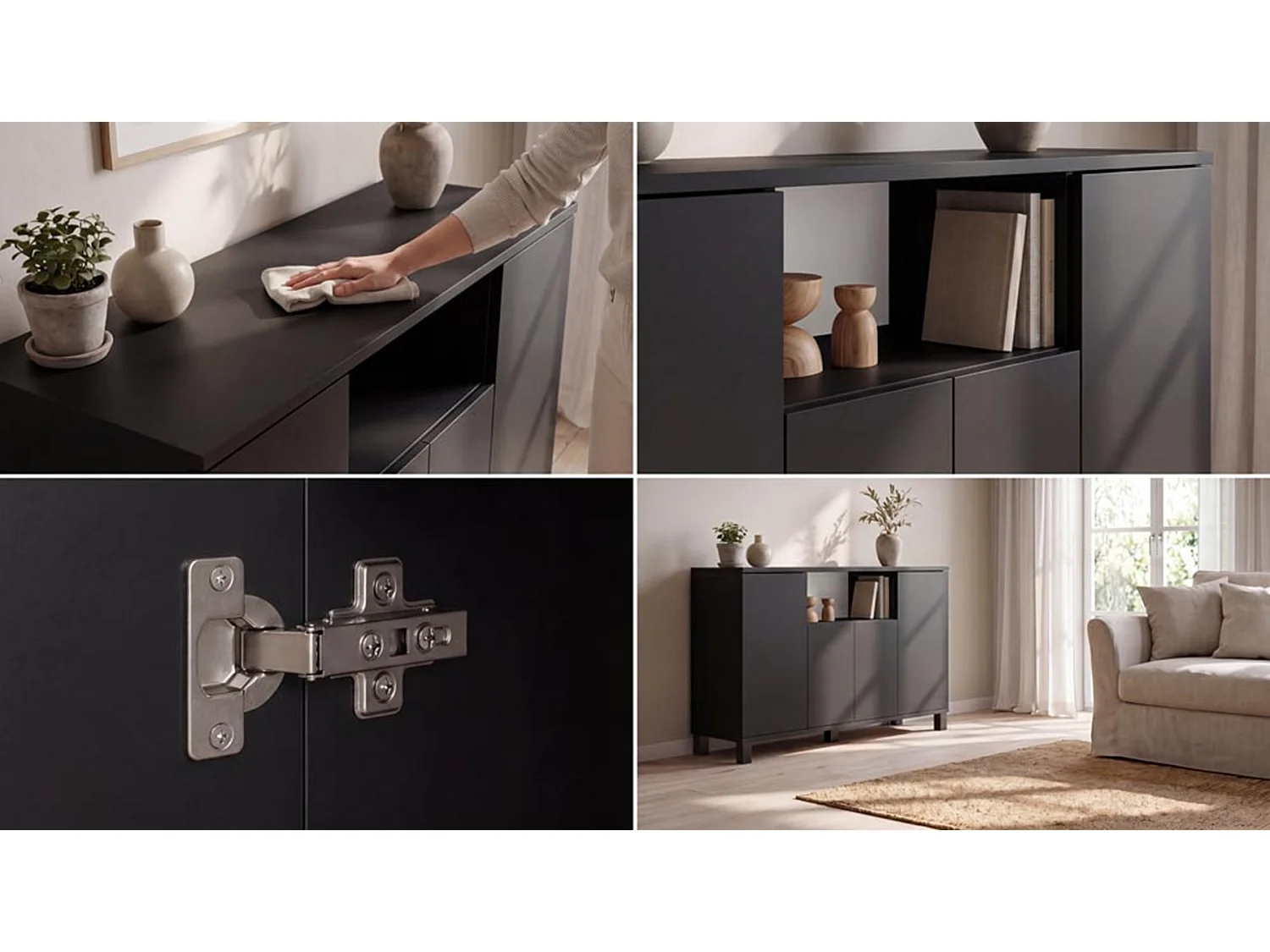 Sort kommode, 120 cm, 4 låger – Moderne tv-møbel til stuen og soveværelset – Designet opbevaringskommode