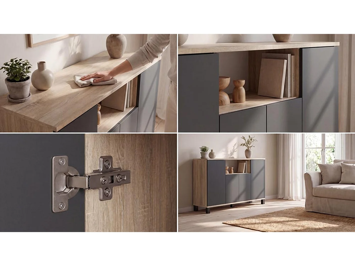Kommode i Sonoma-eg + grå, 120 cm, 4 låger – Moderne tv-møbel til stuen og soveværelset – Designet opbevaringskommode