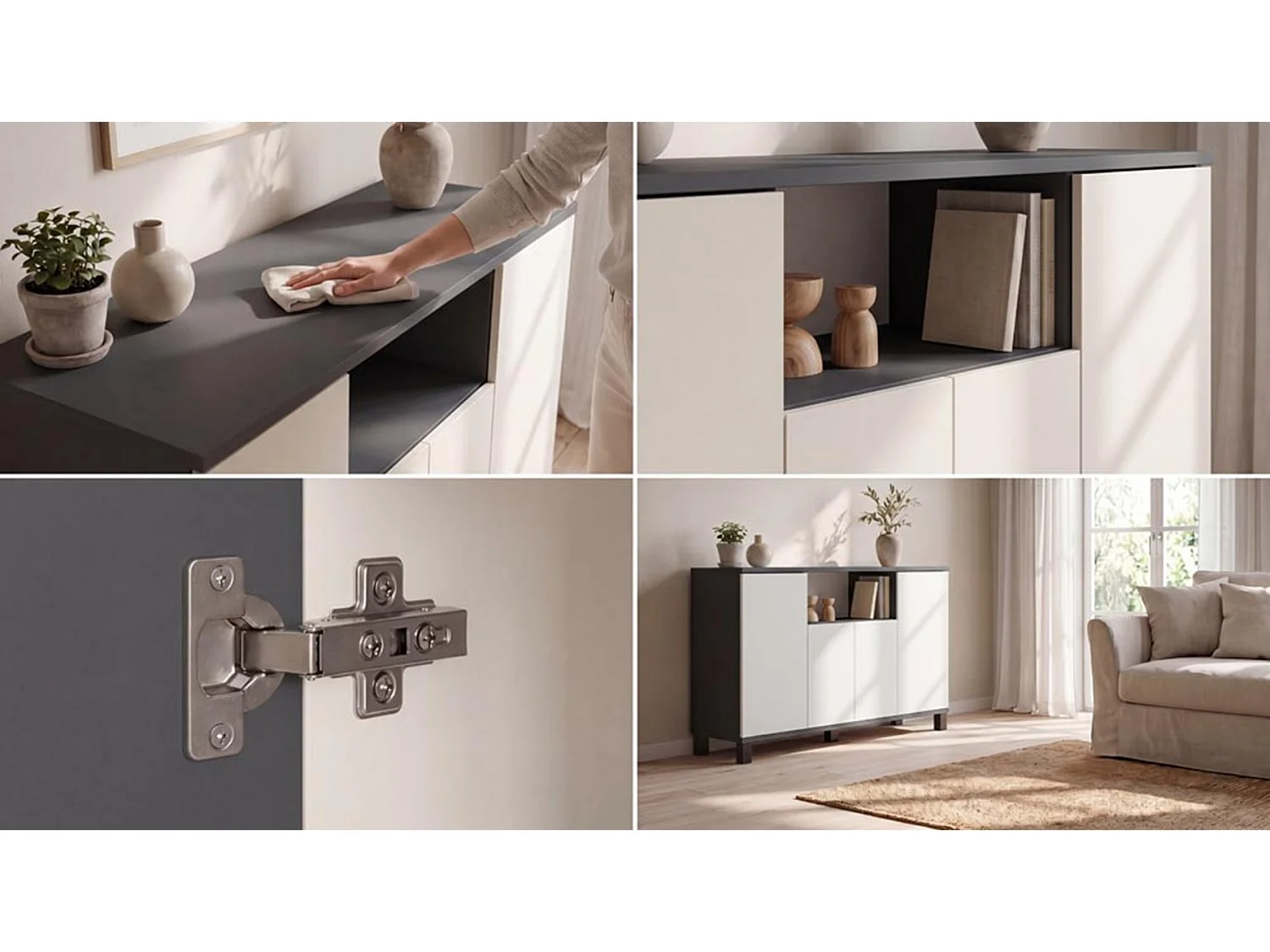 Commode Gris+ Cachemire 120 cm 4 Portes - Meuble TV Moderne pour Salon et Chambre - Buffet de Rangement Design