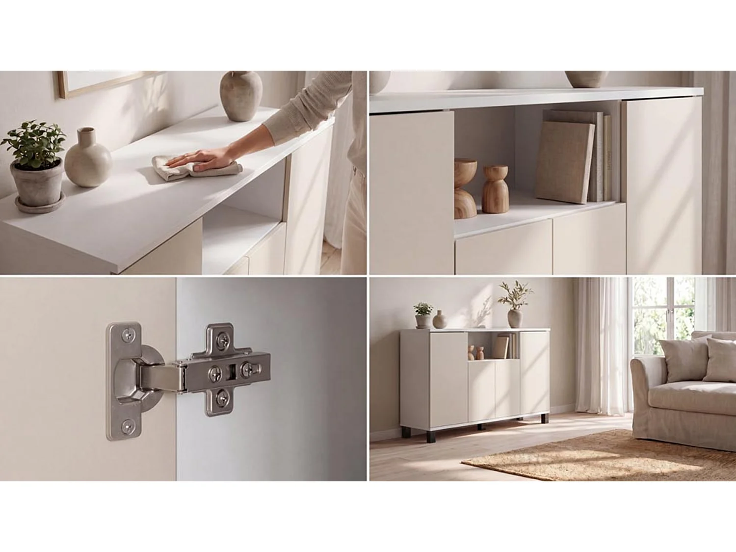 Hvid kommode med kashmir-finish, 120 cm, 4 låger – Moderne tv-møbel til stuen og soveværelset – Designet opbevaringskommode