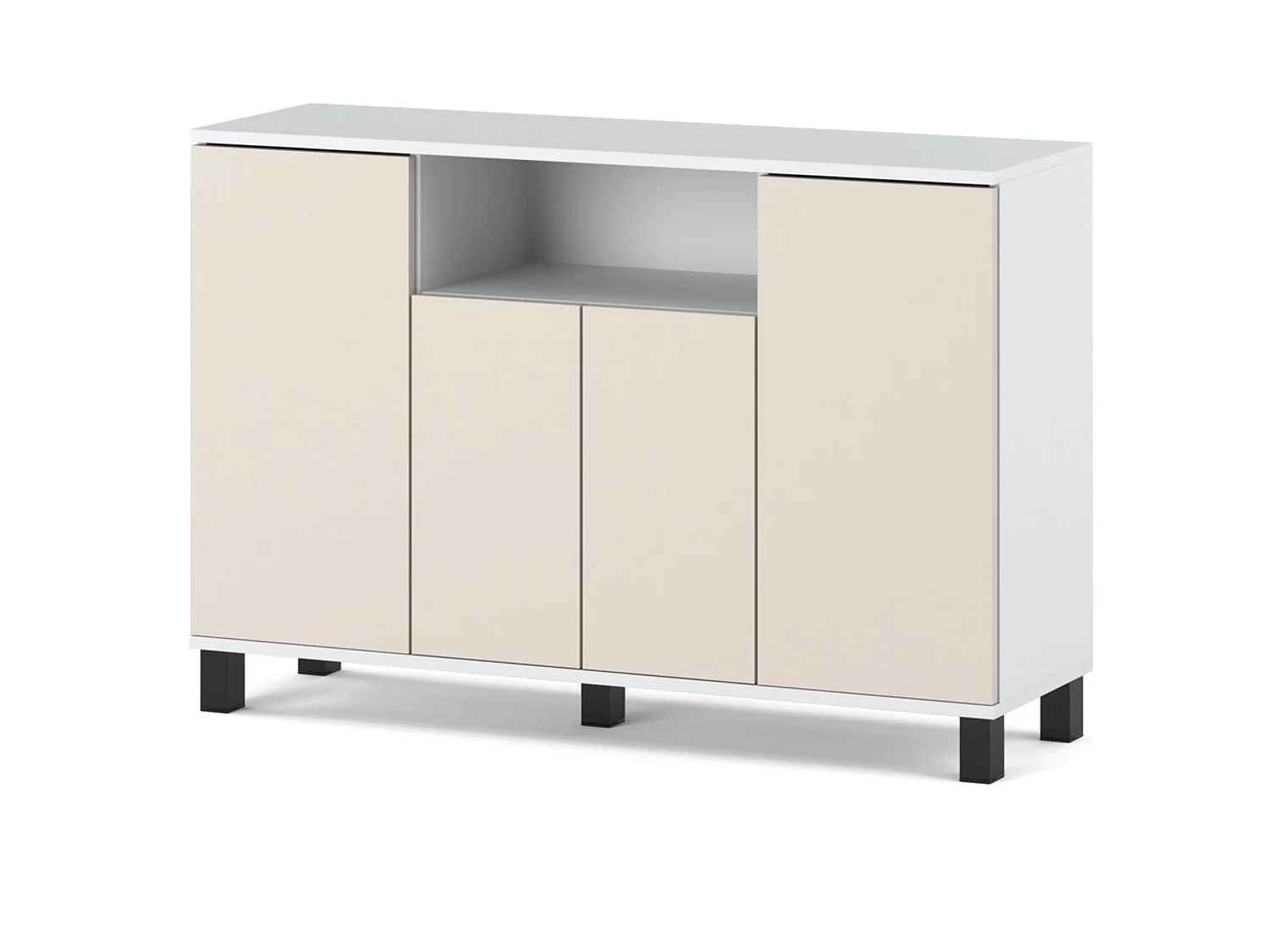 Hvid kommode med kashmir-finish, 120 cm, 4 låger – Moderne tv-møbel til stuen og soveværelset – Designet opbevaringskommode