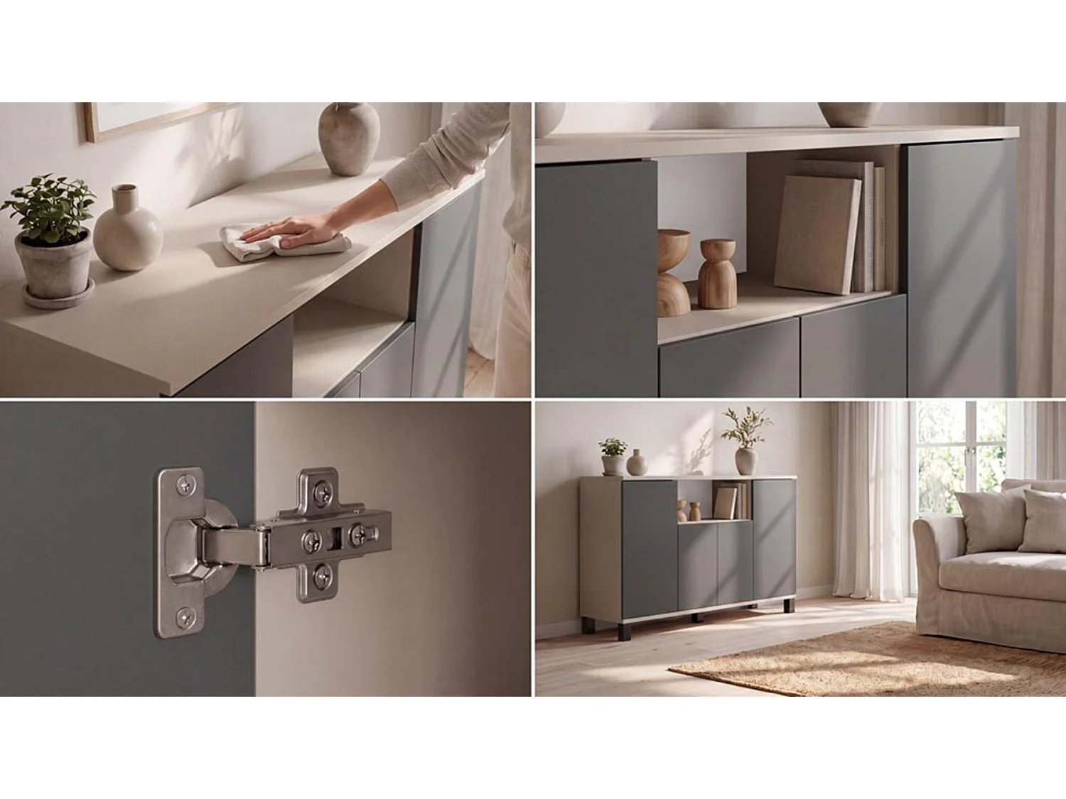 Kommode i kashmir og grå – 120 cm, 4 låger – Moderne tv-møbel til stuen og soveværelset – Designet opbevaringskommode