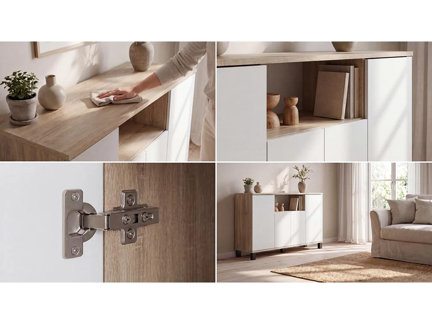 Kommode i Sonoma-eg + hvid, 120 cm, 4 låger – Moderne tv-møbel til stuen og soveværelset – Designet opbevaringskommode