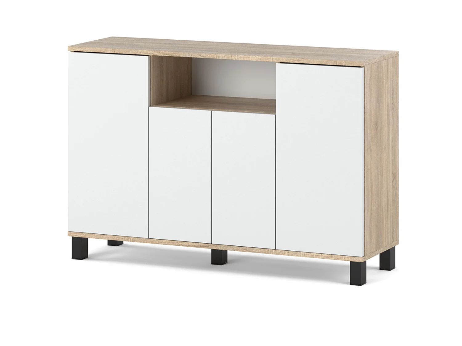 Kommode i Sonoma-eg + hvid, 120 cm, 4 låger – Moderne tv-møbel til stuen og soveværelset – Designet opbevaringskommode