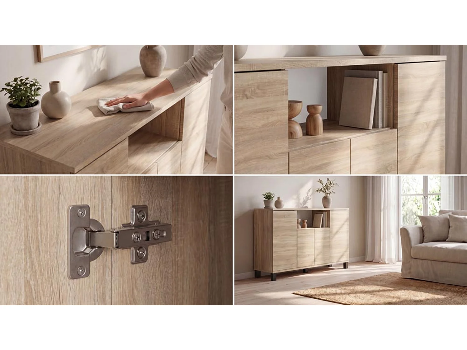 Kommoden i Sonoma-eg, 120 cm, 4 låger – Moderne tv-møbel til stuen og soveværelset – Designet opbevaringskommode