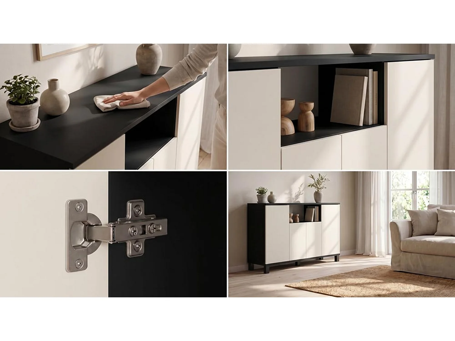 Kommode  Sort + Kashmir 120 cm 4 døre – Moderne tv-møbel til stuen og soveværelset – Designet opbevaringskommode