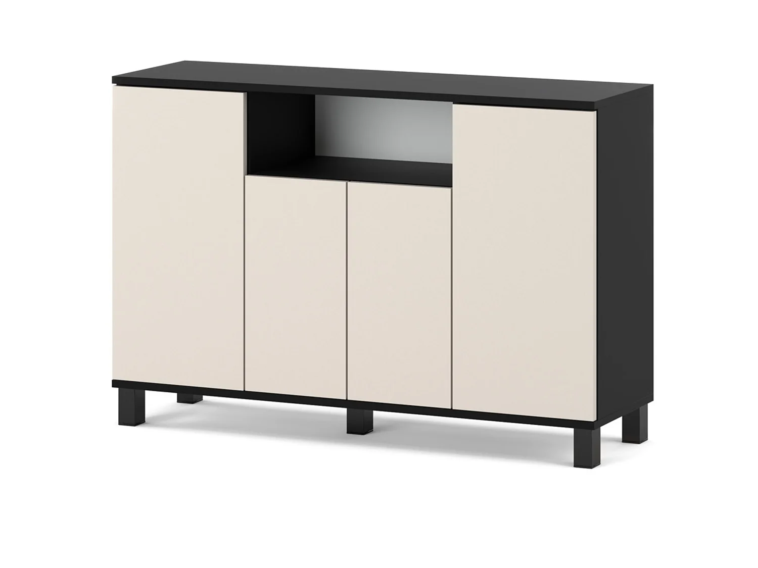Kommode  Sort + Kashmir 120 cm 4 døre – Moderne tv-møbel til stuen og soveværelset – Designet opbevaringskommode