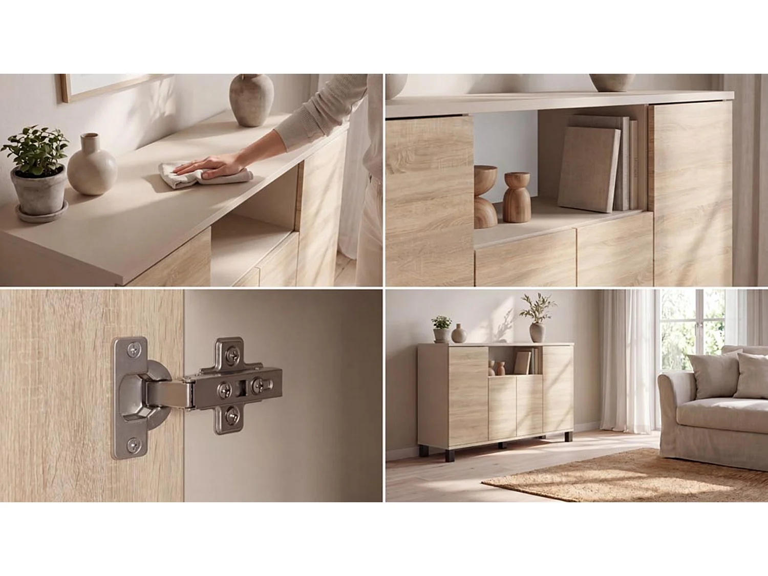 Kommode i kashmir og Sonoma-eg, 120 cm, 4 låger – moderne tv-møbel til stuen og soveværelset – designet opbevaringskommode