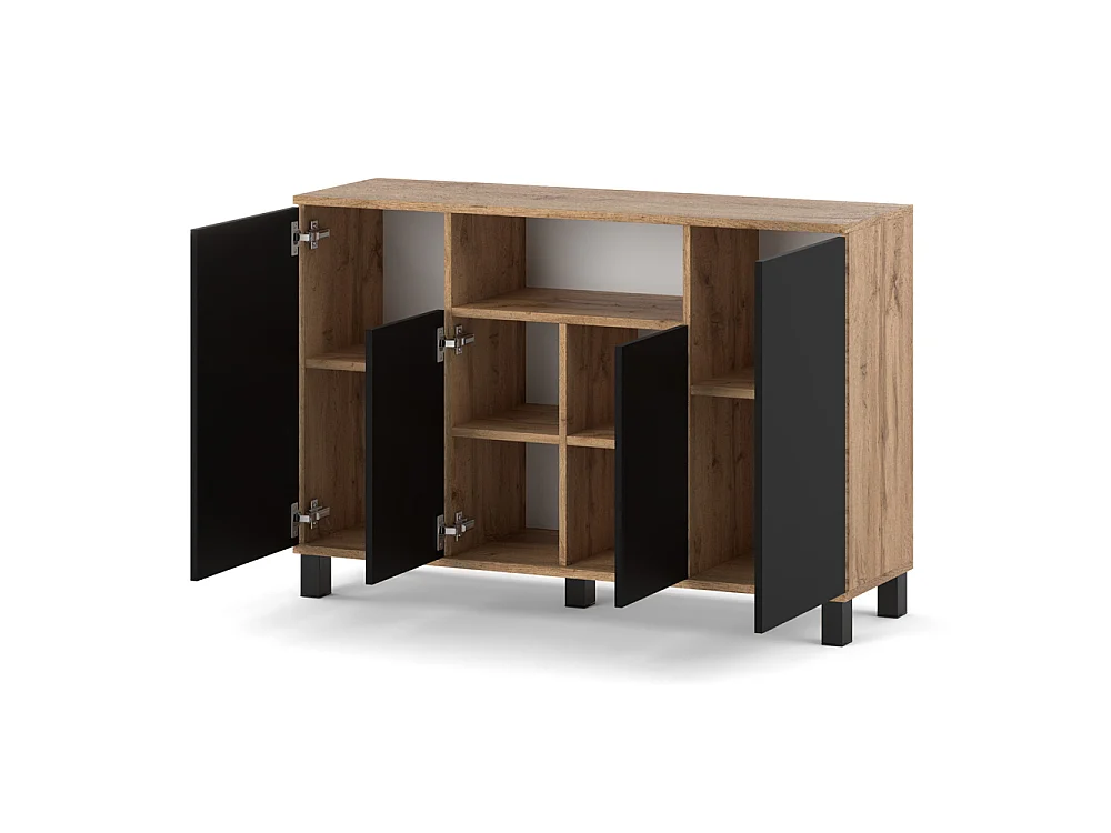 Wotan+ kommode i eg og sort, 120 cm, 4 låger – moderne tv-møbel til stuen og soveværelset – designet opbevaringskommode