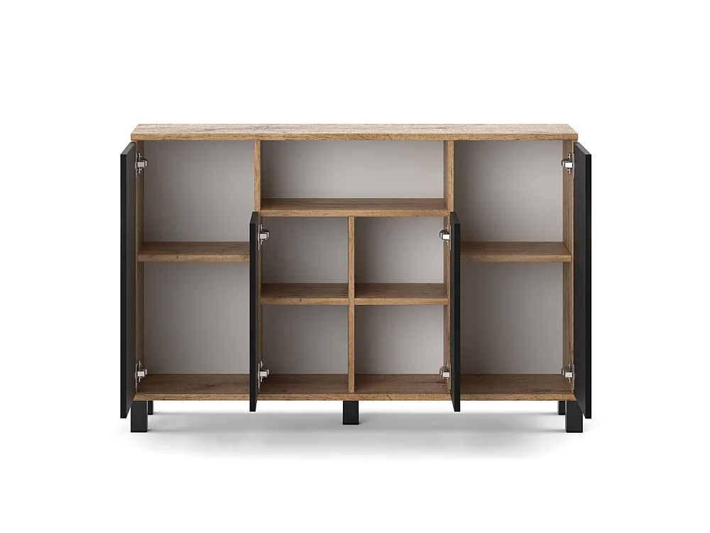 Wotan+ kommode i eg og sort, 120 cm, 4 låger – moderne tv-møbel til stuen og soveværelset – designet opbevaringskommode