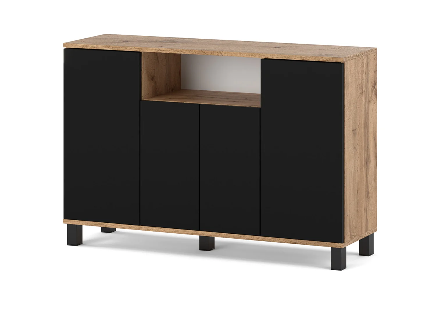 Wotan+ kommode i eg og sort, 120 cm, 4 låger – moderne tv-møbel til stuen og soveværelset – designet opbevaringskommode