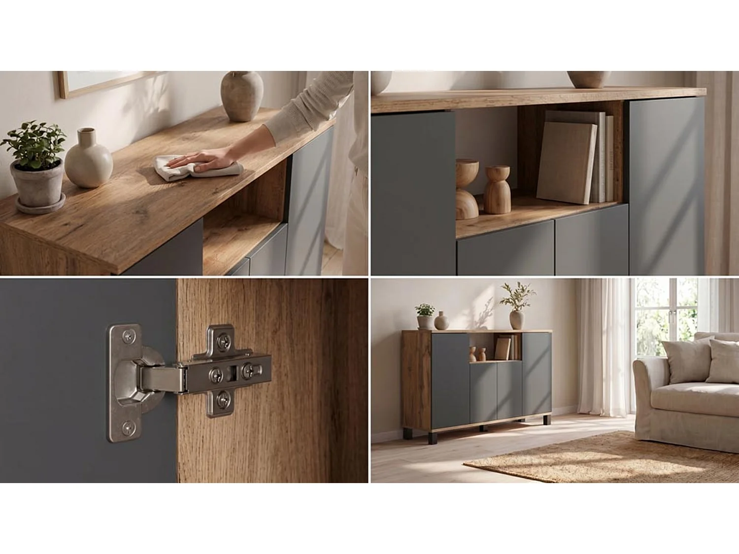 Wotan-kommode i eg + grå, 120 cm, 4 låger – moderne tv-møbel til stuen og soveværelset – designet opbevaringskommode