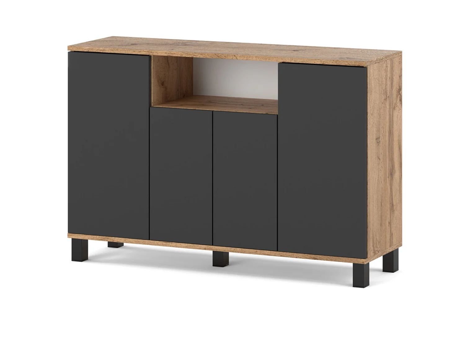 Wotan-kommode i eg + grå, 120 cm, 4 låger – moderne tv-møbel til stuen og soveværelset – designet opbevaringskommode